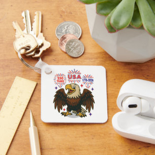 Bald Eagle with Fireworks- USA 250年1776-2026 キーホルダー