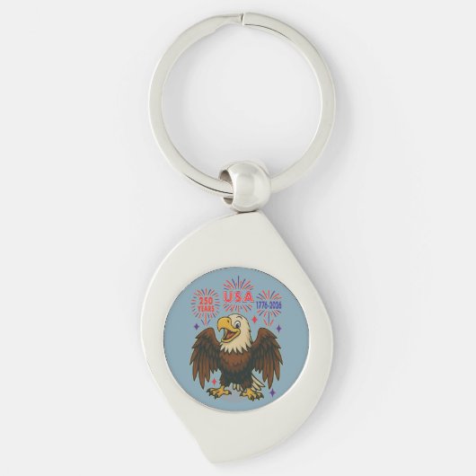 Bald Eagle with Fireworks- USA 250年1776-2026 キーホルダー (正面)