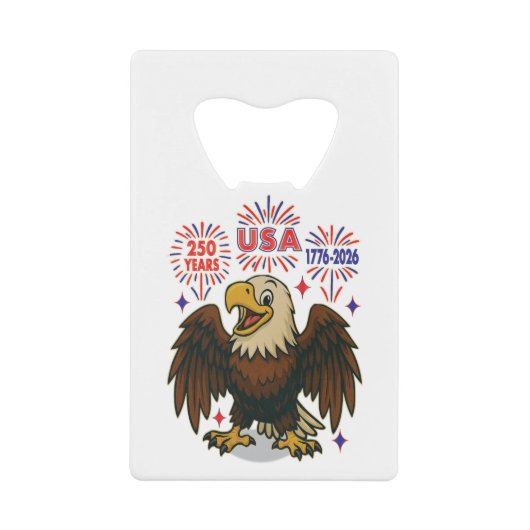 Bald Eagle with Fireworks- USA 250年1776-2026 クレジットカード栓抜き (正面)