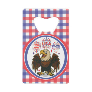 Bald Eagle with Fireworks- USA 250年1776-2026 クレジットカード栓抜き