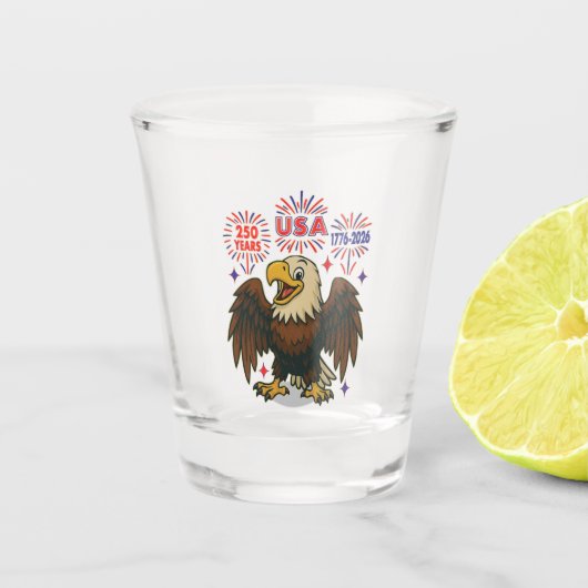 Bald Eagle with Fireworks- USA 250年1776-2026 ショットグラス (正面)