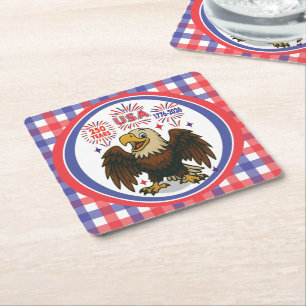 Bald Eagle with Fireworks- USA 250年1776-2026 スクエアペーパーコースター