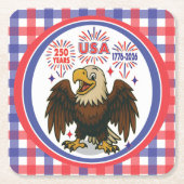Bald Eagle with Fireworks- USA 250年1776-2026 スクエアペーパーコースター (正面)