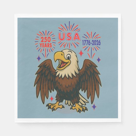 Bald Eagle with Fireworks- USA 250年1776-2026 スタンダードランチョンナプキン (正面)