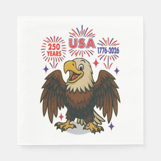 Bald Eagle with Fireworks- USA 250年1776-2026 スタンダードランチョンナプキン (正面)