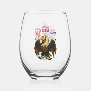 Bald Eagle with Fireworks- USA 250年1776-2026 ステムなしワイングラス