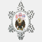 Bald Eagle with Fireworks- USA 250年1776-2026 スノーフレークピューターオーナメント (右)