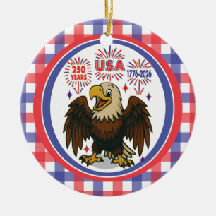 Bald Eagle with Fireworks- USA 250年1776-2026 セラミックオーナメント