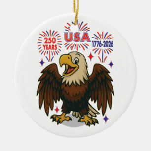 Bald Eagle with Fireworks- USA 250年1776-2026 セラミックオーナメント