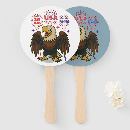 Bald Eagle with Fireworks- USA 250年1776-2026 ハンドファン (正面&裏面)