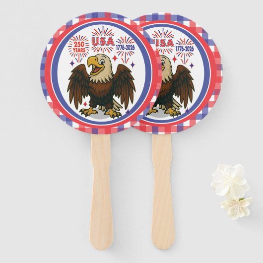 Bald Eagle with Fireworks- USA 250年1776-2026 ハンドファン (正面&裏面)