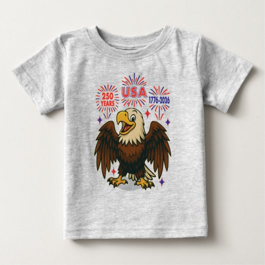 Bald Eagle with Fireworks- USA 250年1776-2026 ベビーTシャツ (正面)