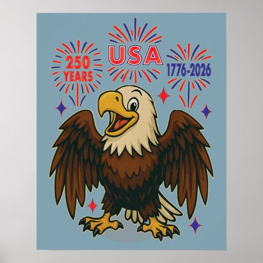 Bald Eagle with Fireworks- USA 250年1776-2026 ポスター (正面)