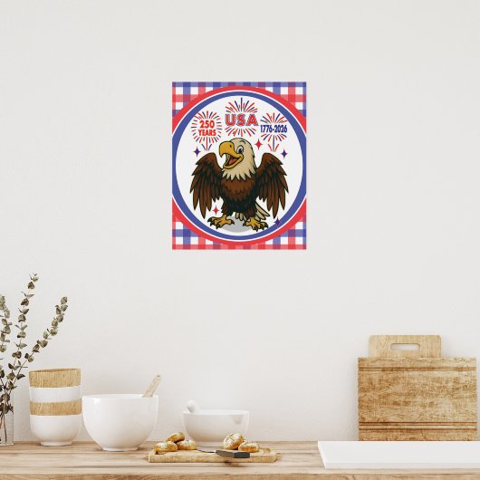 Bald Eagle with Fireworks- USA 250年1776-2026 ポスター (キッチン)