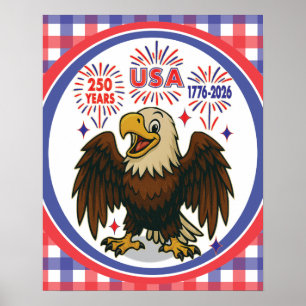 Bald Eagle with Fireworks- USA 250年1776-2026 ポスター