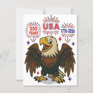 Bald Eagle with Fireworks- USA 250年1776-2026 ポストカード
