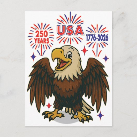 Bald Eagle with Fireworks- USA 250年1776-2026 ポストカード (正面)