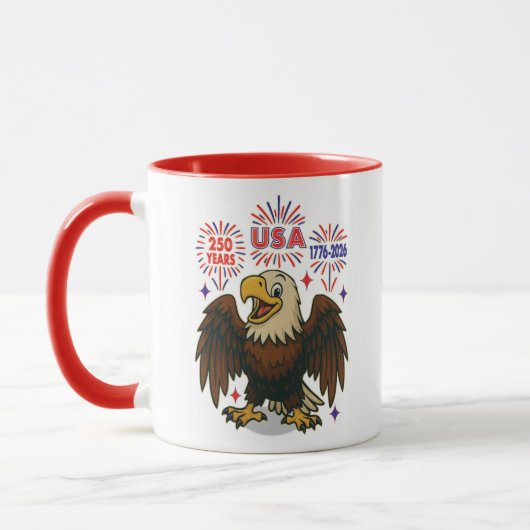 Bald Eagle with Fireworks- USA 250年1776-2026 マグカップ (左)
