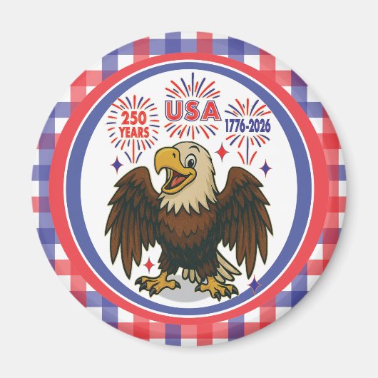 Bald Eagle with Fireworks- USA 250年1776-2026 マグネット (正面)