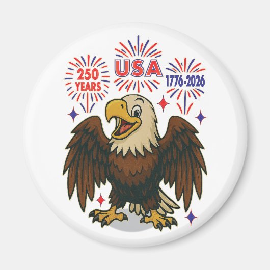 Bald Eagle with Fireworks- USA 250年1776-2026 マグネット (正面)
