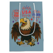 Bald Eagle with Fireworks- USA 250年1776-2026 ミディアムペーパーバッグ (裏面)