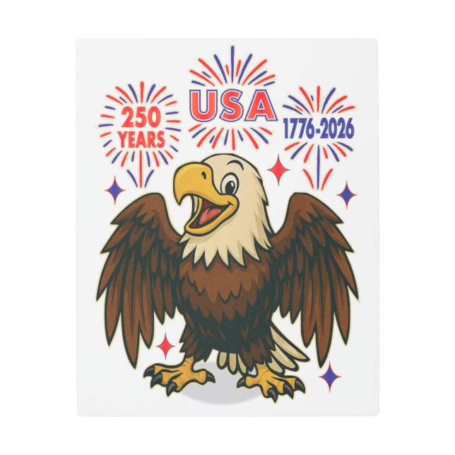 Bald Eagle with Fireworks- USA 250年1776-2026 メタルプリント (正面)