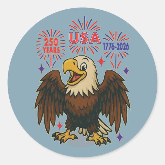 Bald Eagle with Fireworks- USA 250年1776-2026 ラウンドシール (正面)