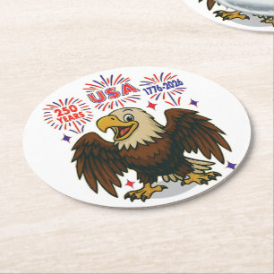 Bald Eagle with Fireworks- USA 250年1776-2026 ラウンドペーパーコースター