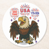 Bald Eagle with Fireworks- USA 250年1776-2026 ラウンドペーパーコースター (正面)