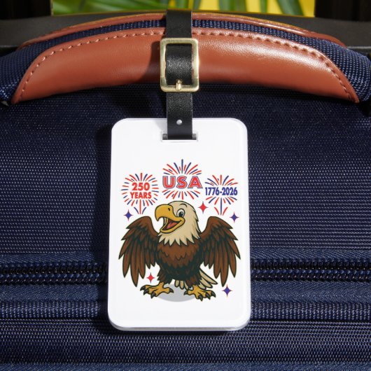 Bald Eagle with Fireworks- USA 250年1776-2026 ラゲッジタグ (正面インサイチュ2)