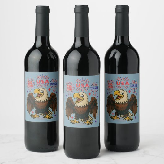 Bald Eagle with Fireworks- USA 250年1776-2026 ワインラベル (ボトル)