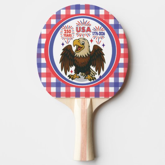 Bald Eagle with Fireworks- USA 250年1776-2026 卓球ラケット (正面)