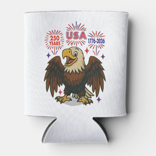 Bald Eagle with Fireworks- USA 250年1776-2026 缶クーラー (正面)