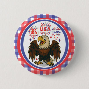 Bald Eagle with Fireworks- USA 250年1776-2026 缶バッジ