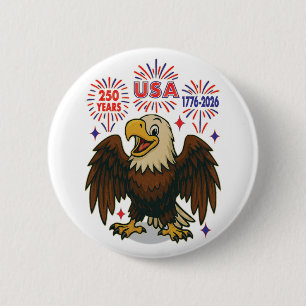 Bald Eagle with Fireworks- USA 250年1776-2026 缶バッジ