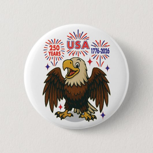 Bald Eagle with Fireworks- USA 250年1776-2026 缶バッジ (正面)