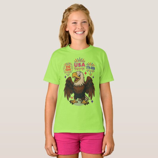 Bald Eagle with Fireworks- USA 250年1776-2026 Tシャツ (正面フル)