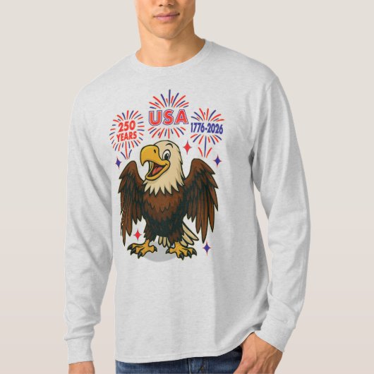 Bald Eagle with Fireworks- USA 250年1776-2026 Tシャツ (正面)