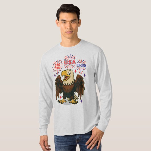 Bald Eagle with Fireworks- USA 250年1776-2026 Tシャツ (正面フル)