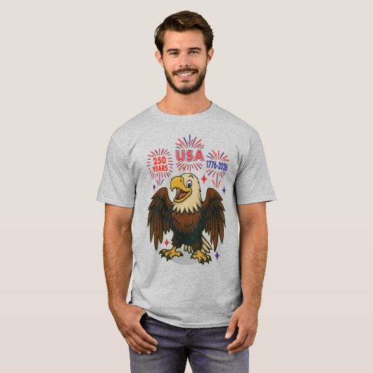Bald Eagle with Fireworks- USA 250年1776-2026 Tシャツ (正面フル)