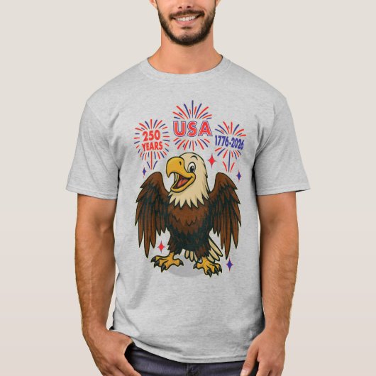 Bald Eagle with Fireworks- USA 250年1776-2026 Tシャツ (正面)