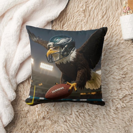 Bald Eagle With Football and Helmet In Stadium クッション (ブランケット)