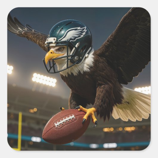 Bald Eagle With Football and Helmet In Stadium スクエアシール (正面)