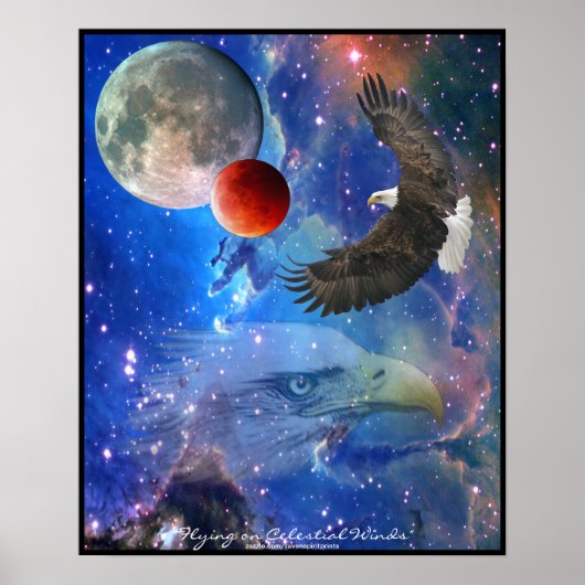 Bald Eagles, Space & Planets Fantasy Art Poster ポスター (正面)