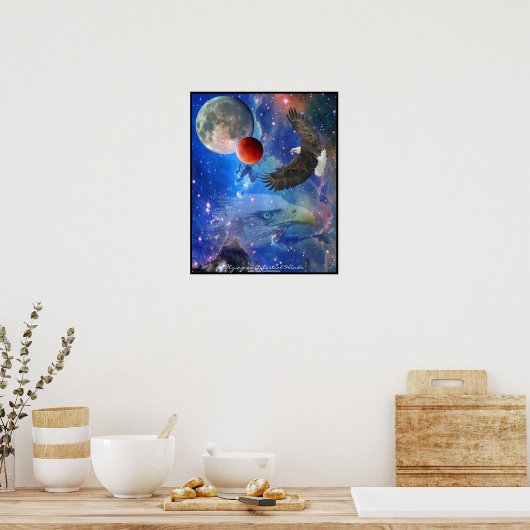 Bald Eagles, Space & Planets Fantasy Art Poster ポスター (キッチン)