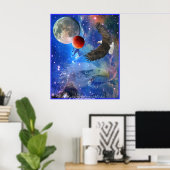 Bald Eagles, Space, Planets, Galaxies Art Poster ポスター (ホームオフィス)