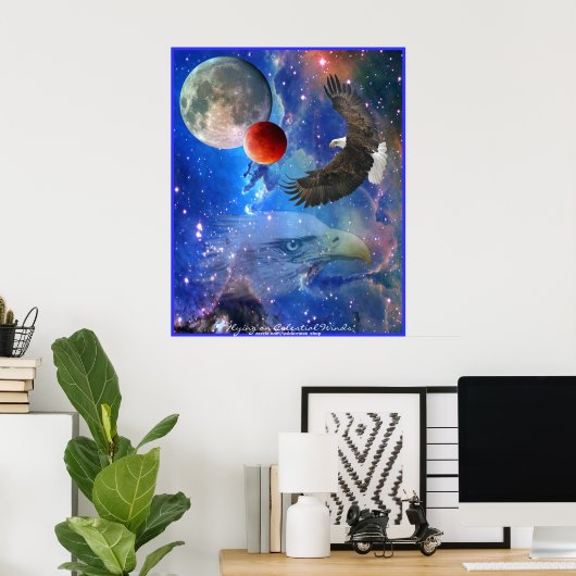 Bald Eagles, Space, Planets, Galaxies Art Poster ポスター (ホームオフィス)