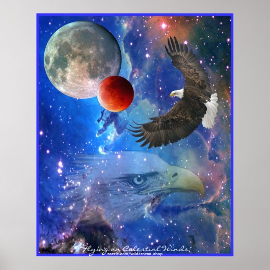 Bald Eagles, Space, Planets, Galaxies Art Poster ポスター (正面)