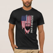 Bald Is Beautiful American Flag Bearded Man T-Shir Tシャツ (正面)