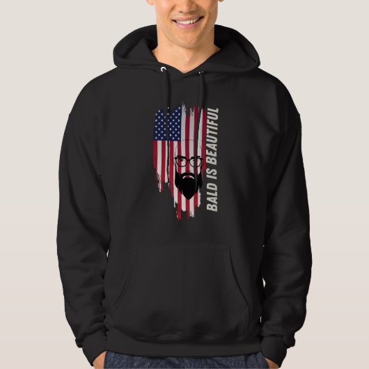 Bald Is Beautiful American Flag Hoodie パーカ (正面)